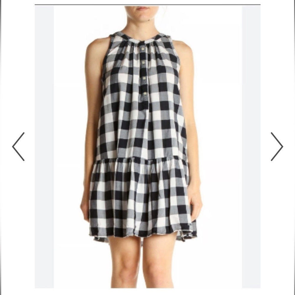 LOFT Navy and White Checkered Dress